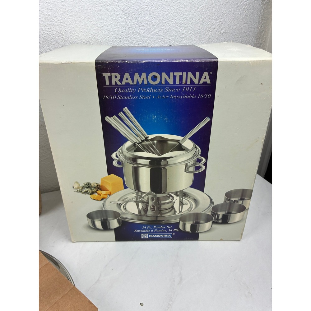 Tramontina Silver 14 Pc Fondue Set 18/10 Stainless Steel 2 Qt Pot Party Hosting